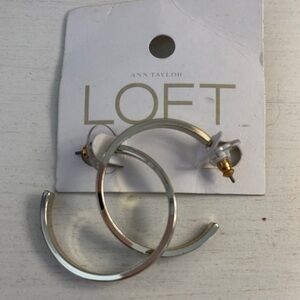 Loft Silver stone Hoop Earrings Large Brand New Retail $19